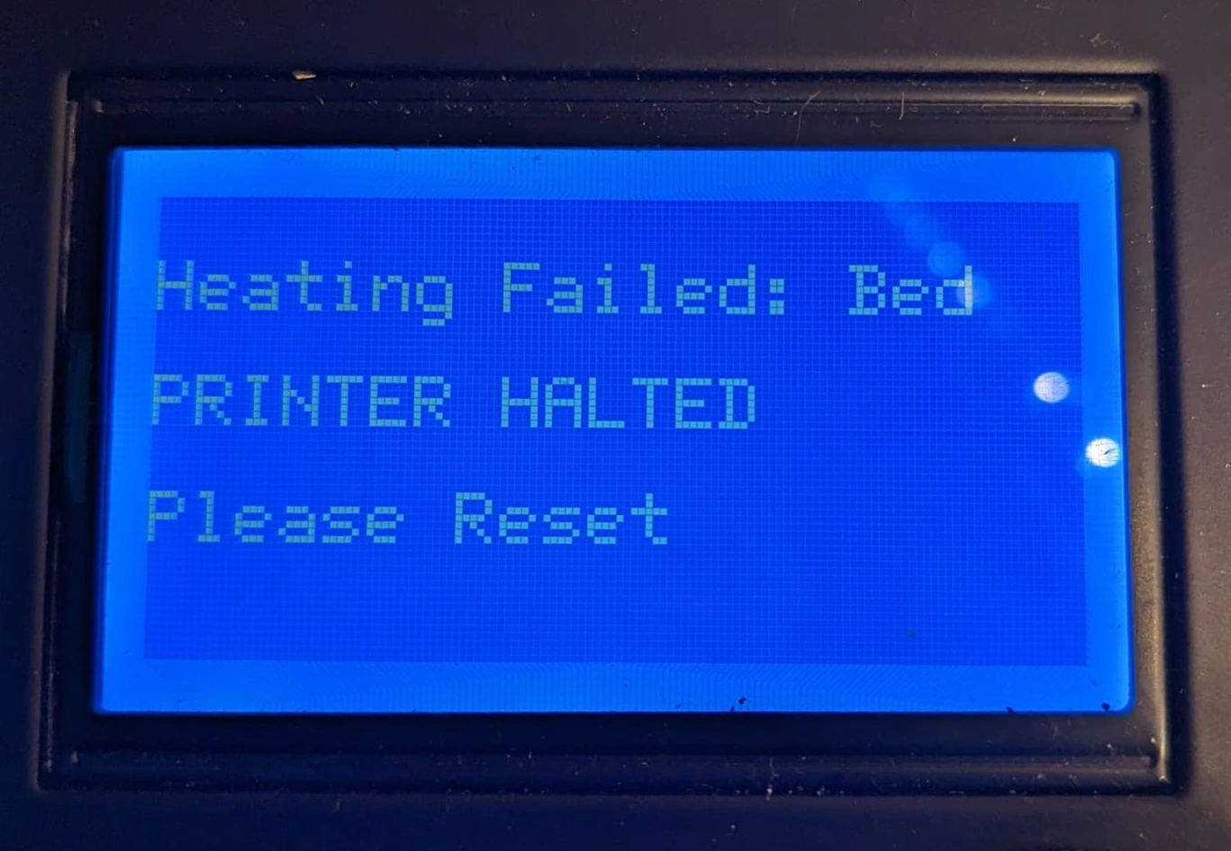 Heat Bed error symptom